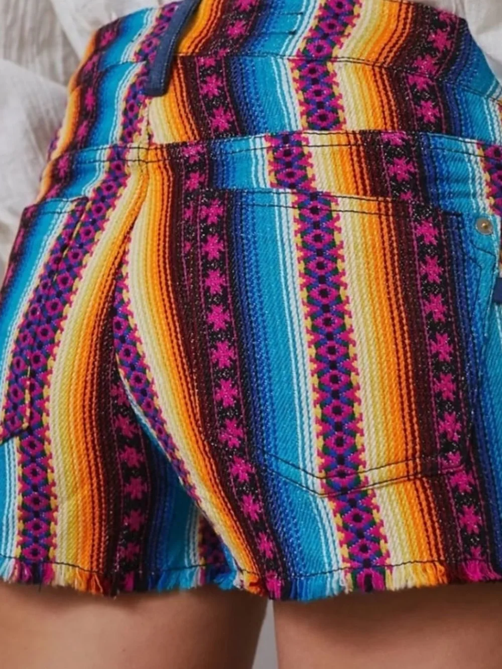 Anthropologie Multicolor Striped Festival Jean Shorts - Picture 3 of 11